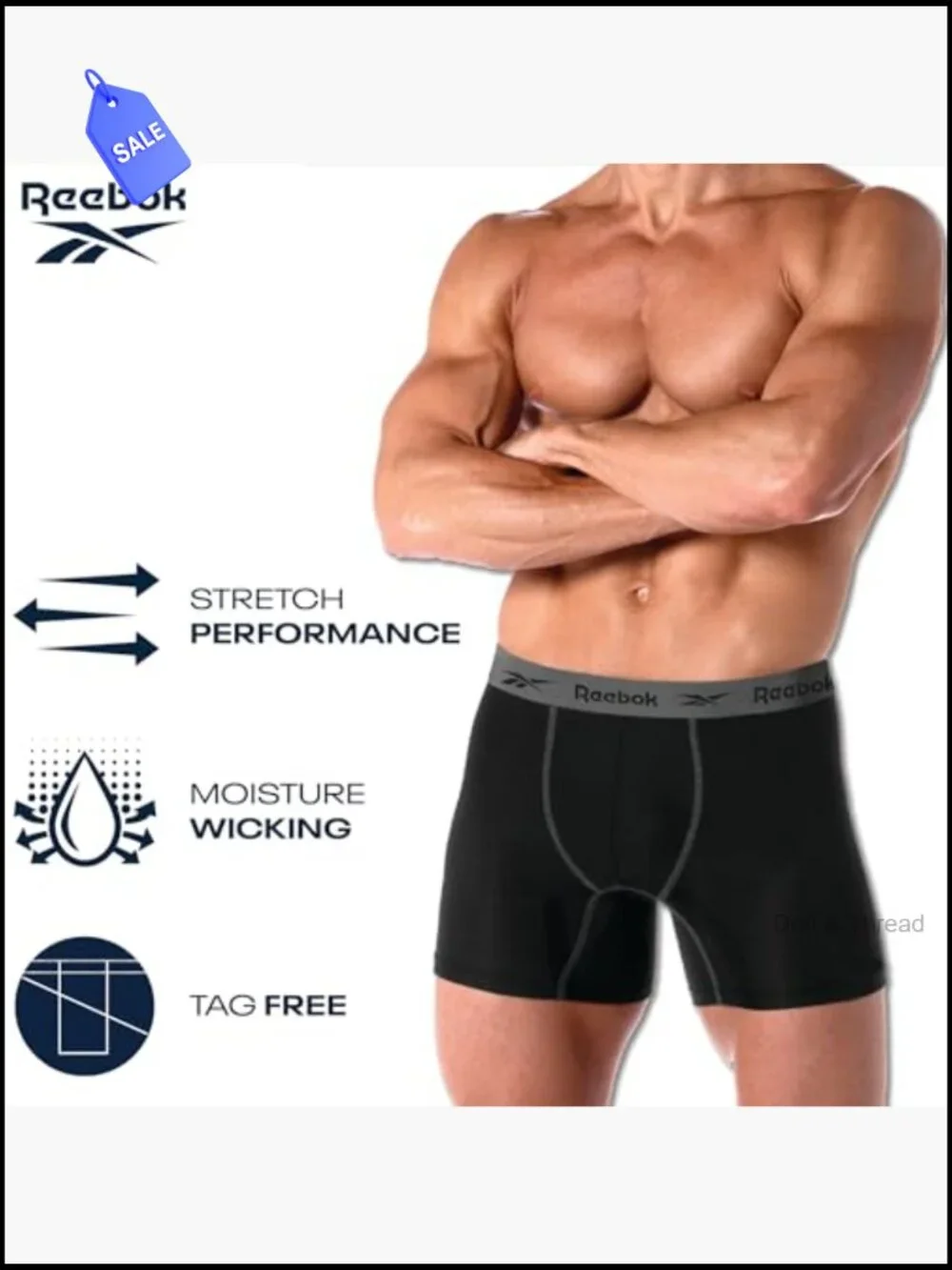 Mens 4-Pack Athletic Boxer Briefs 6 Inseam Moisture Wicking Tag Free
